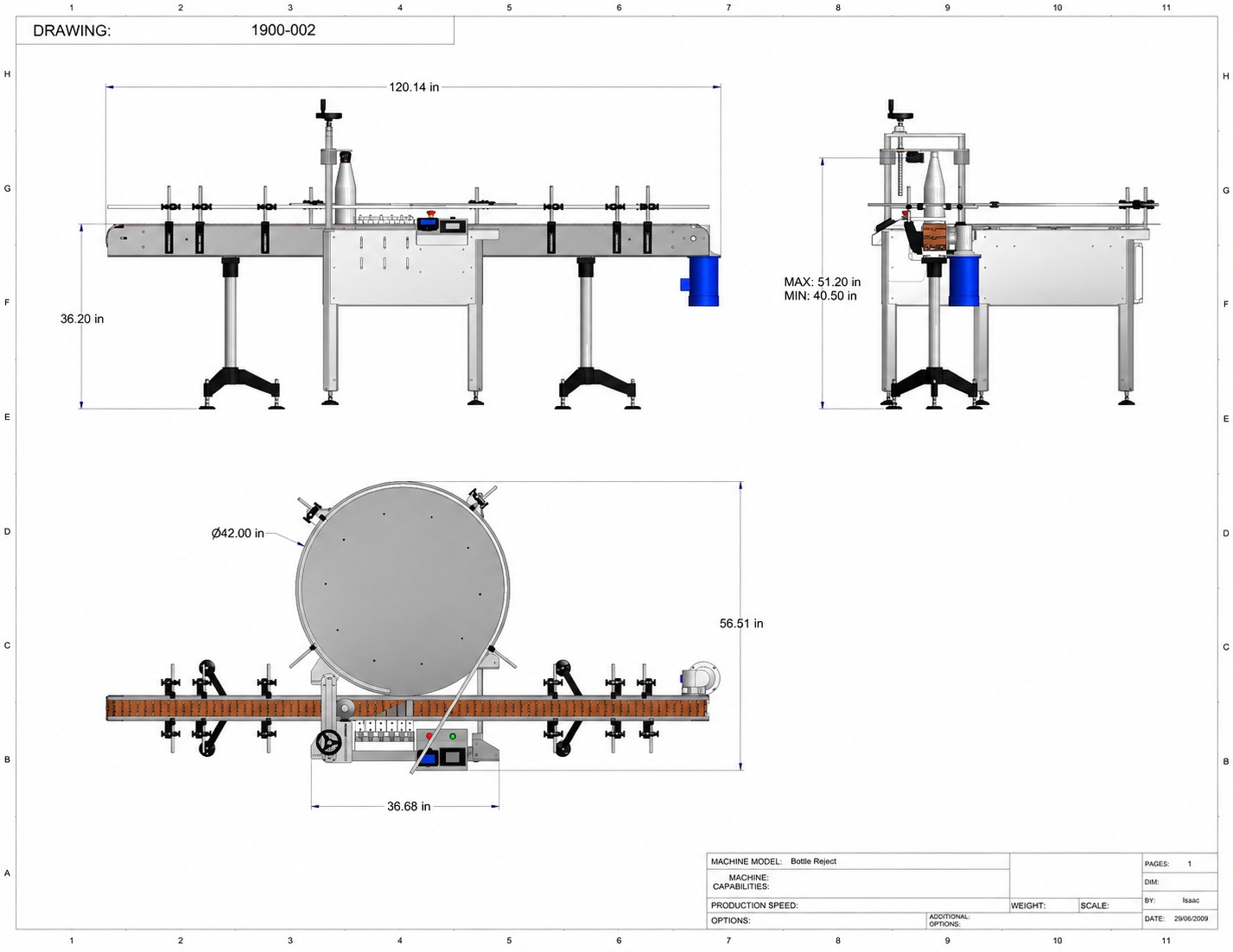 Model 1900-002 engineering drawing with dimensions