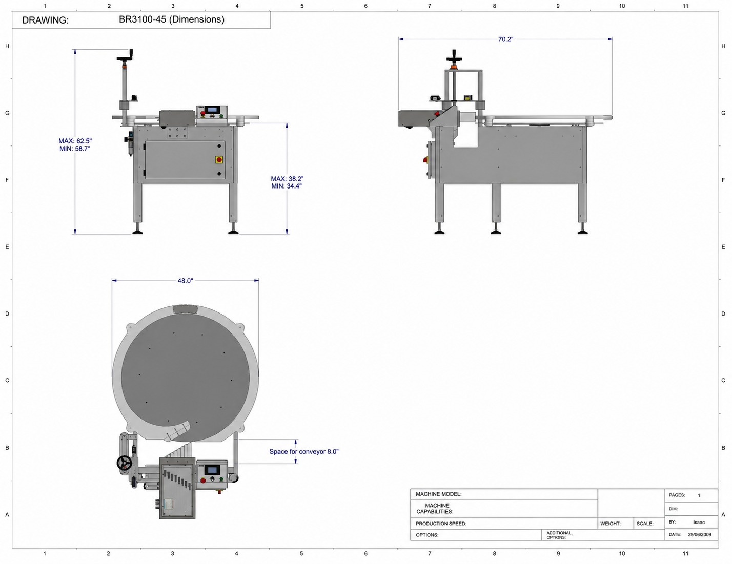 Model BR3100-45 engineering drawing with dimensions