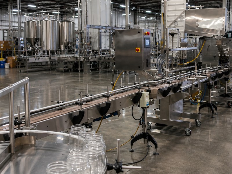 GI 3300 installed on production floor, conveyor and jar infeed view