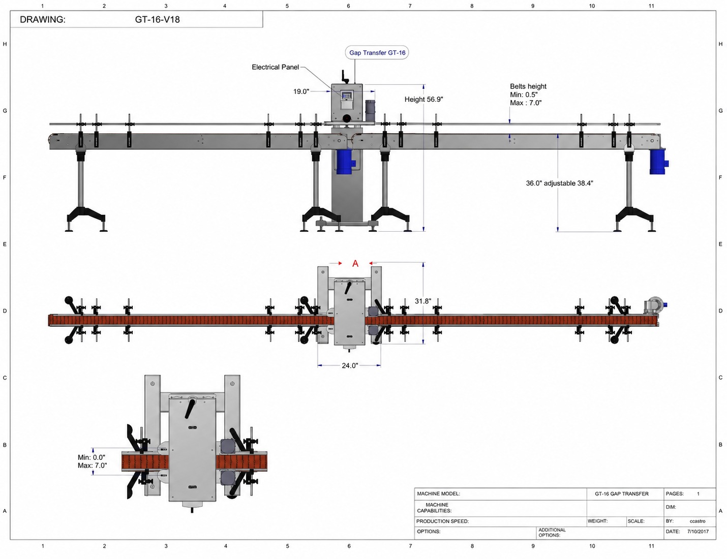 GT-16 engineering drawing with dimensions