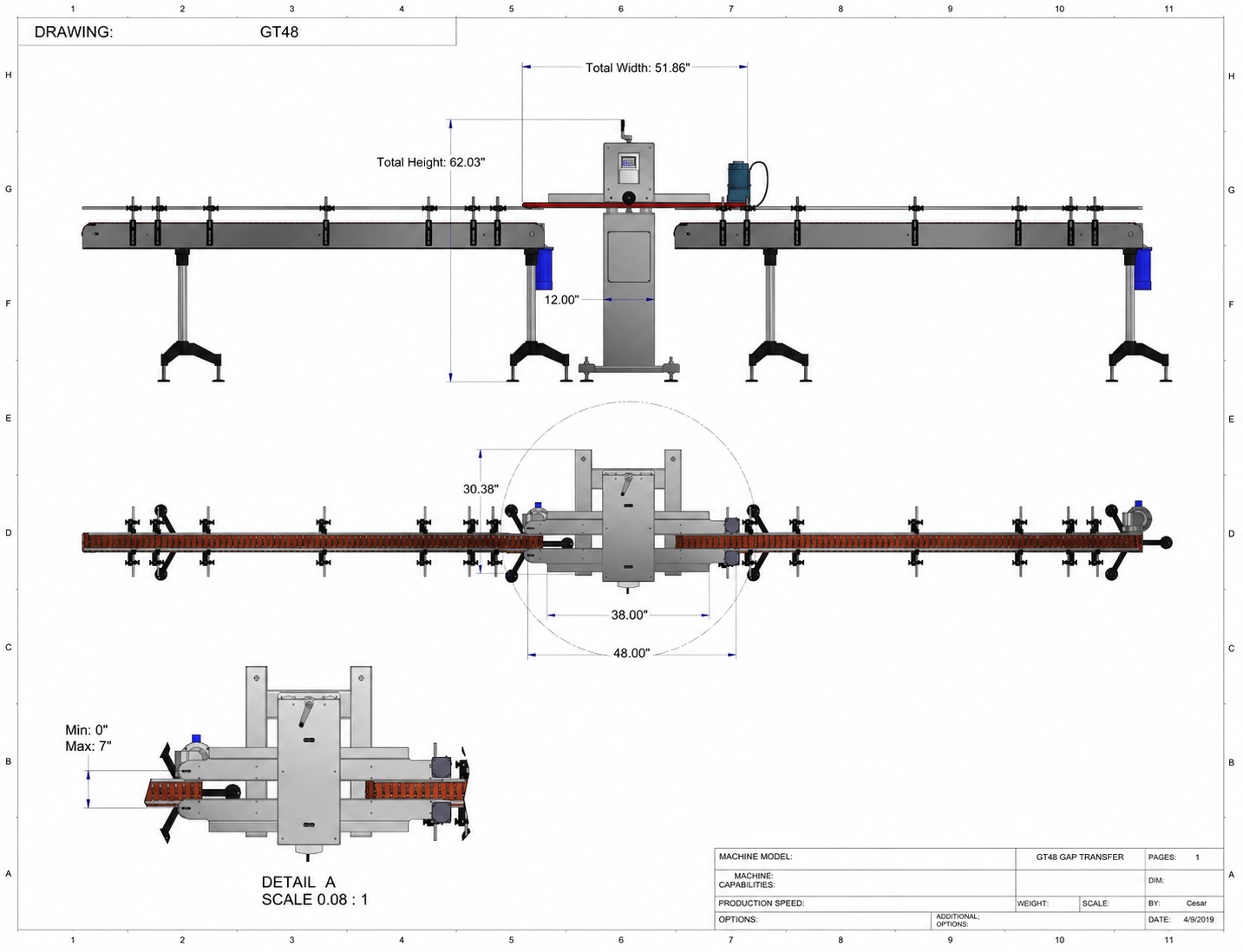 GT-48 engineering drawing with dimensions