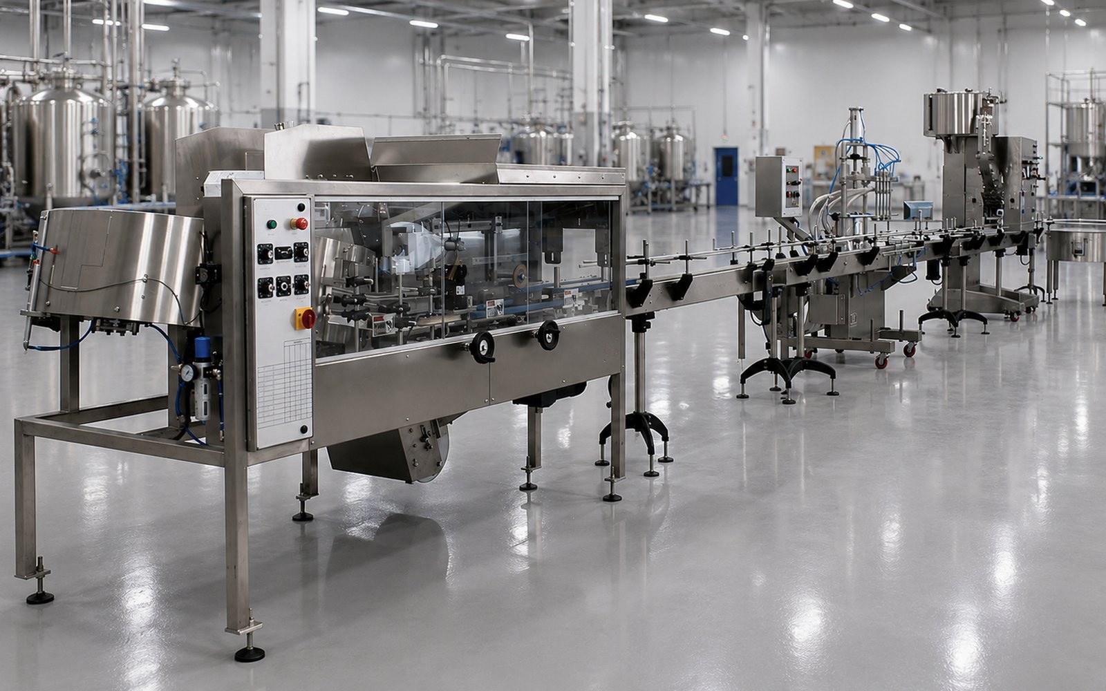 Complete PI3300 bottling line, full production floor view