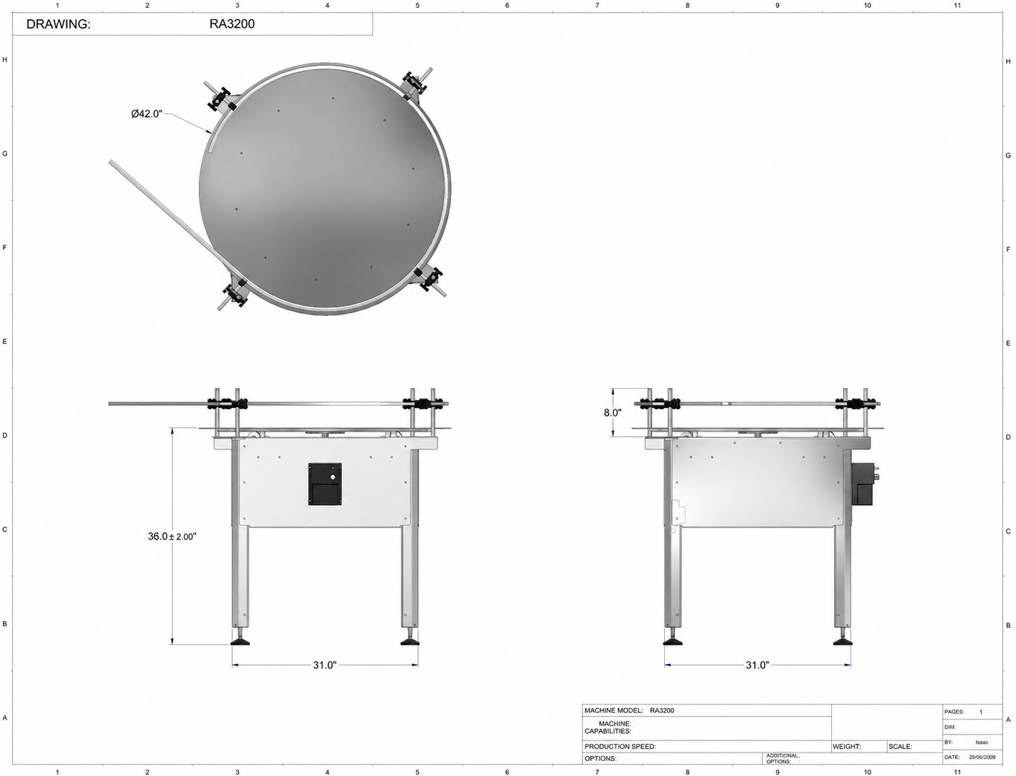 RA 3200 engineering drawing with dimensions