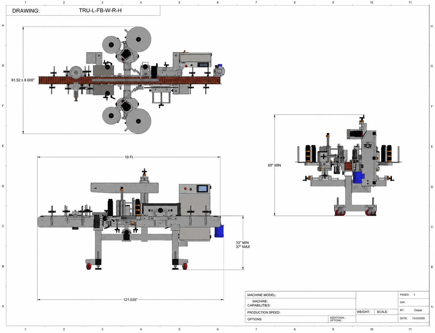 Tru-Labeler-FB-HERMA engineering drawing with dimensions
