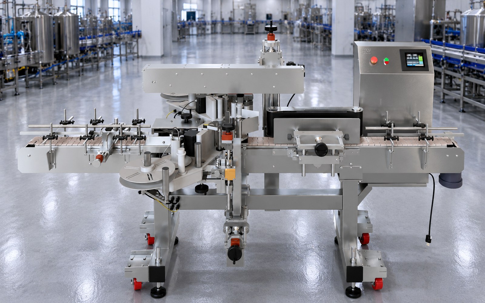 Tru-Labeler-FB-W-HERMA front, back, and wraparound labeler, front view