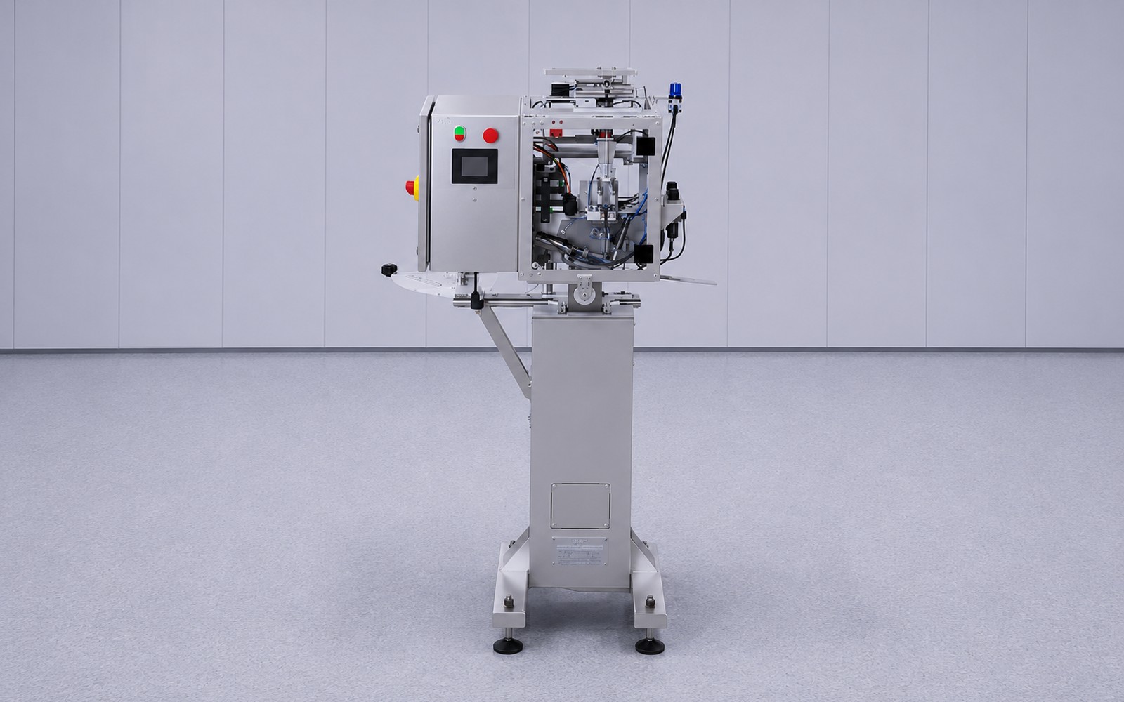 TRU-NB1 automatic neck bander mounted over conveyor, front view