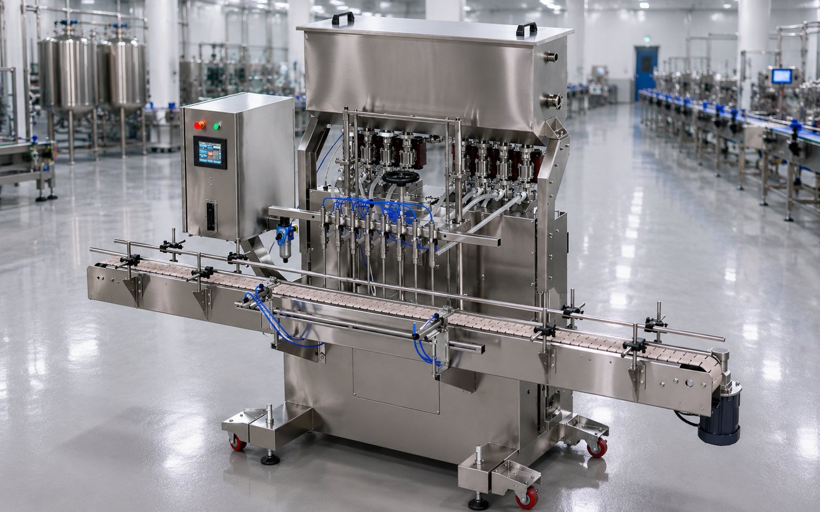 TruPiston-8-SERVO filling machine, part of the TruPiston-8-SERVO complete bottling line