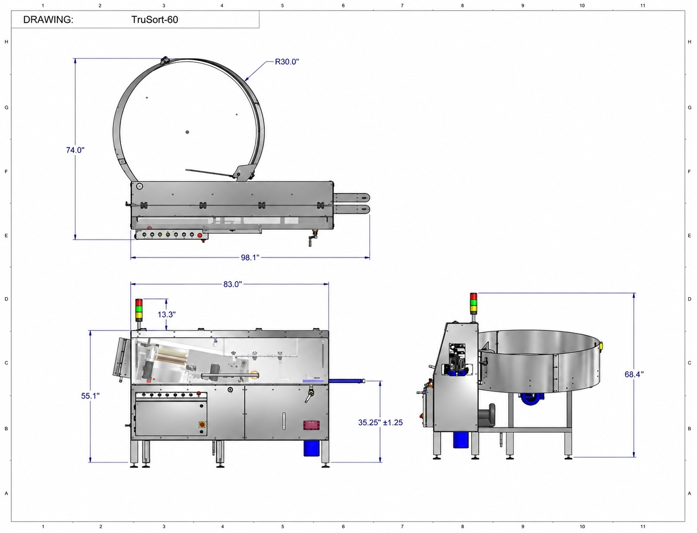 TruSort-60 engineering drawing with dimensions