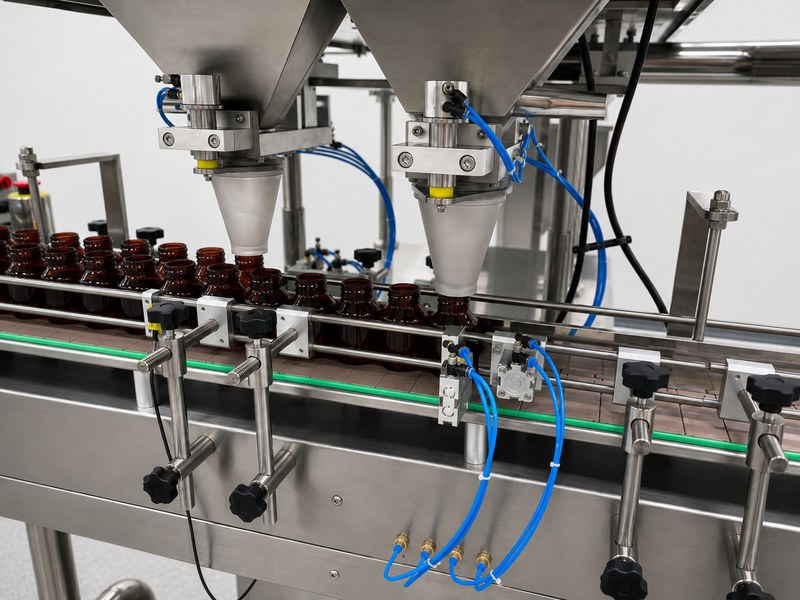UAC-16E dual counting/filling nozzles above bottles
